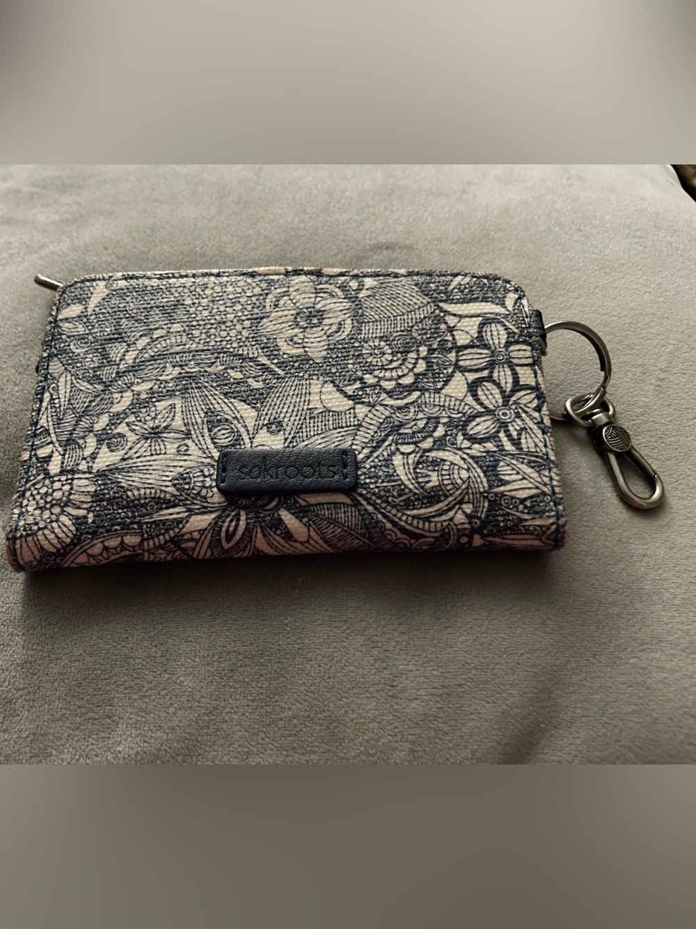 Sakroots Black Floral Sketch Zip-Around Wallet on Cream